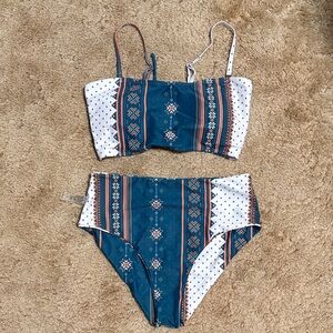 SHEIN Blue and White Patterned Bikini